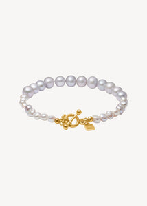 Lotus armbånd med Grå Ferskvandsperler - guldbelagt