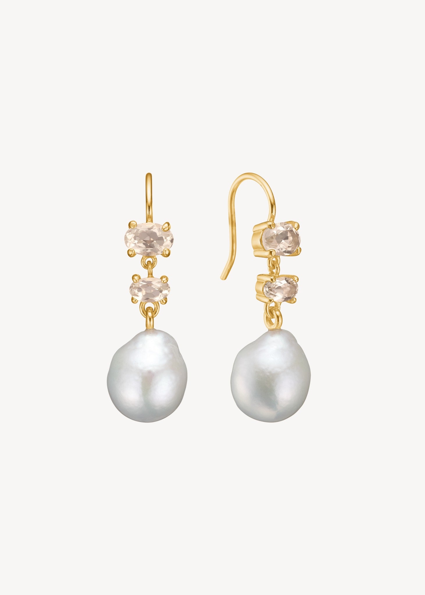 Isla øreringe med Champagne Kvarts og Barok Perle - guldbelagt