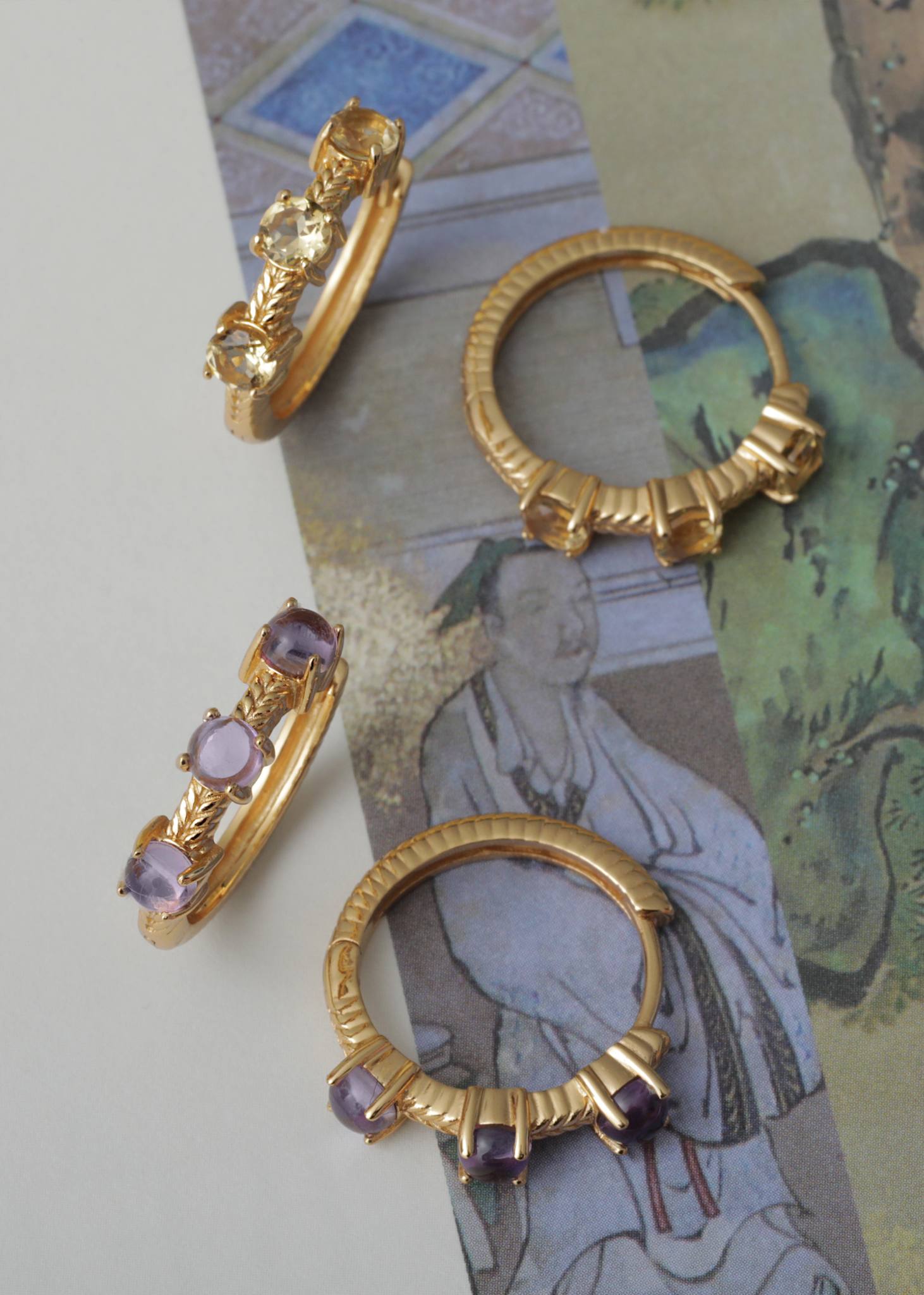 Olalla hoops med Champagne Kvarts - guldbelagt