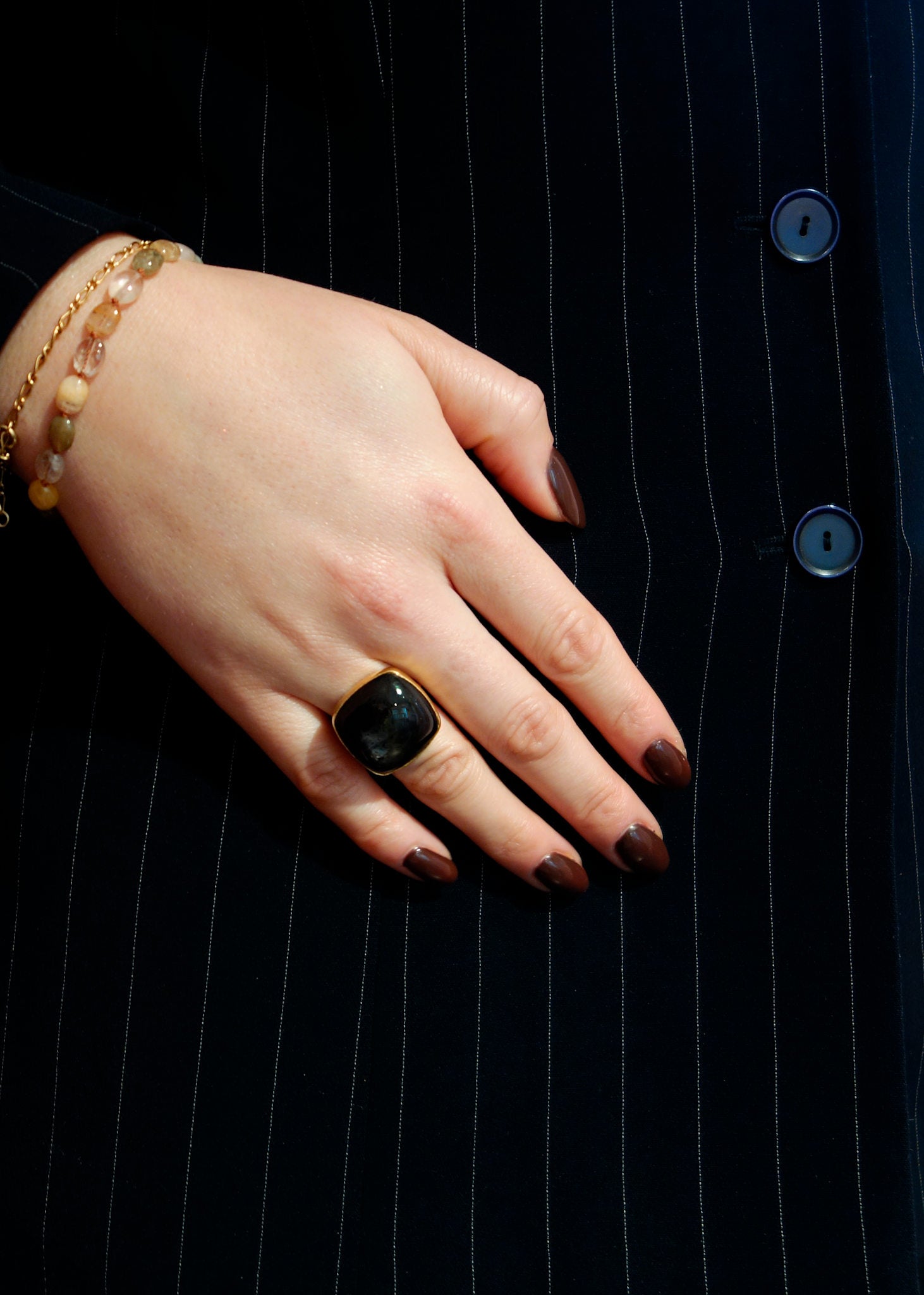 Luna ring med Hypersthene - guldbelagt