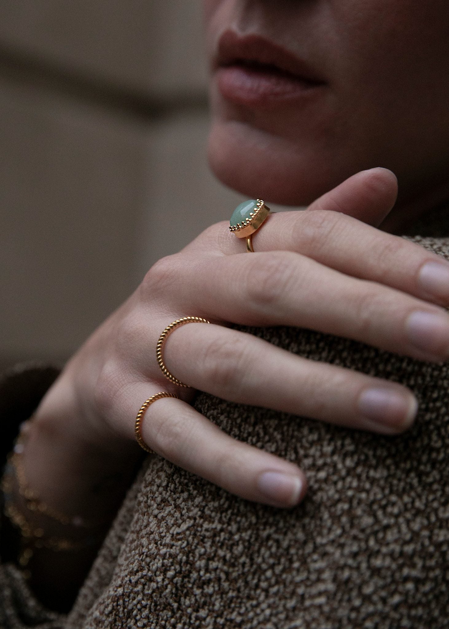 Marvels ring med Aventurin - guldbelagt