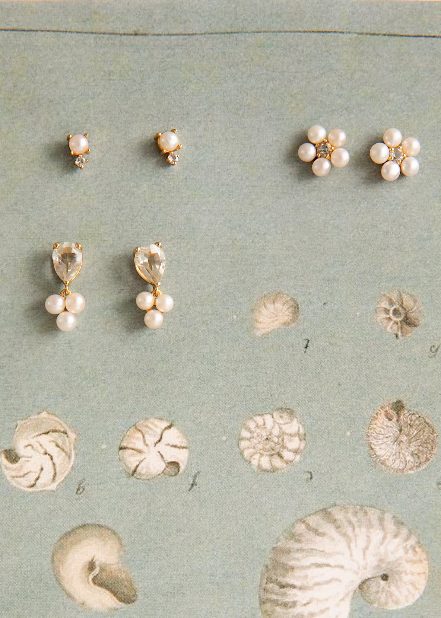 Bon Bon ørestikker med Perle og Hvid Topas - guldbelagt