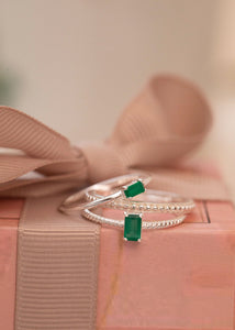 Confetti ring med grøn Agat - sølv
