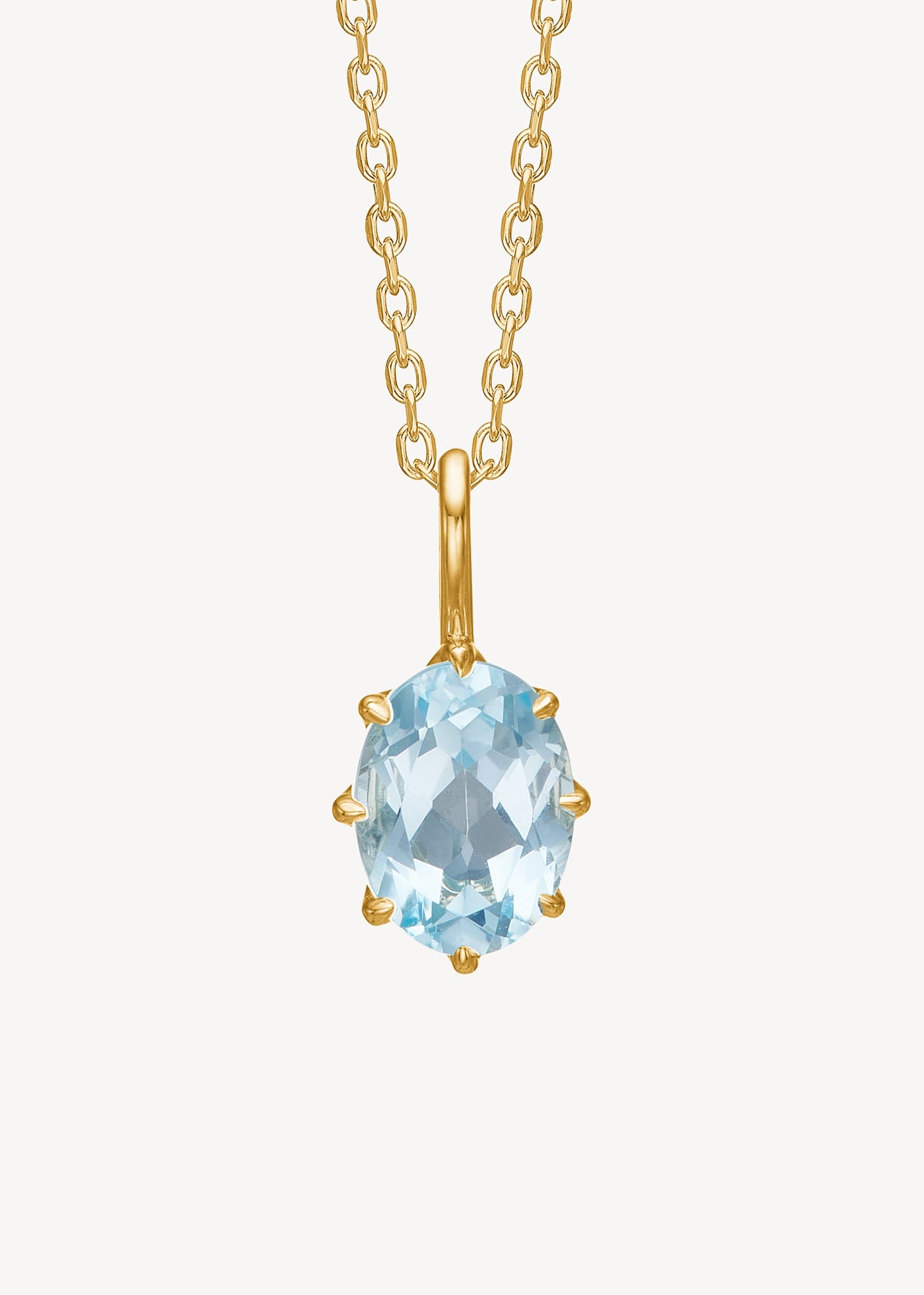 Stella vedhæng til halskæder fra carré jewellery i ægte 10 karat guld med en stor ovalslebet blå topas, der er novembers fødselssten, smuk gave til hende, smykke til bruden med blå sten, og smuk dåbsgave i ægte guld