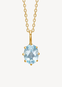 Stella vedhæng til halskæder fra carré jewellery i ægte 10 karat guld med en stor ovalslebet blå topas, der er novembers fødselssten, smuk gave til hende, smykke til bruden med blå sten, og smuk dåbsgave i ægte guld