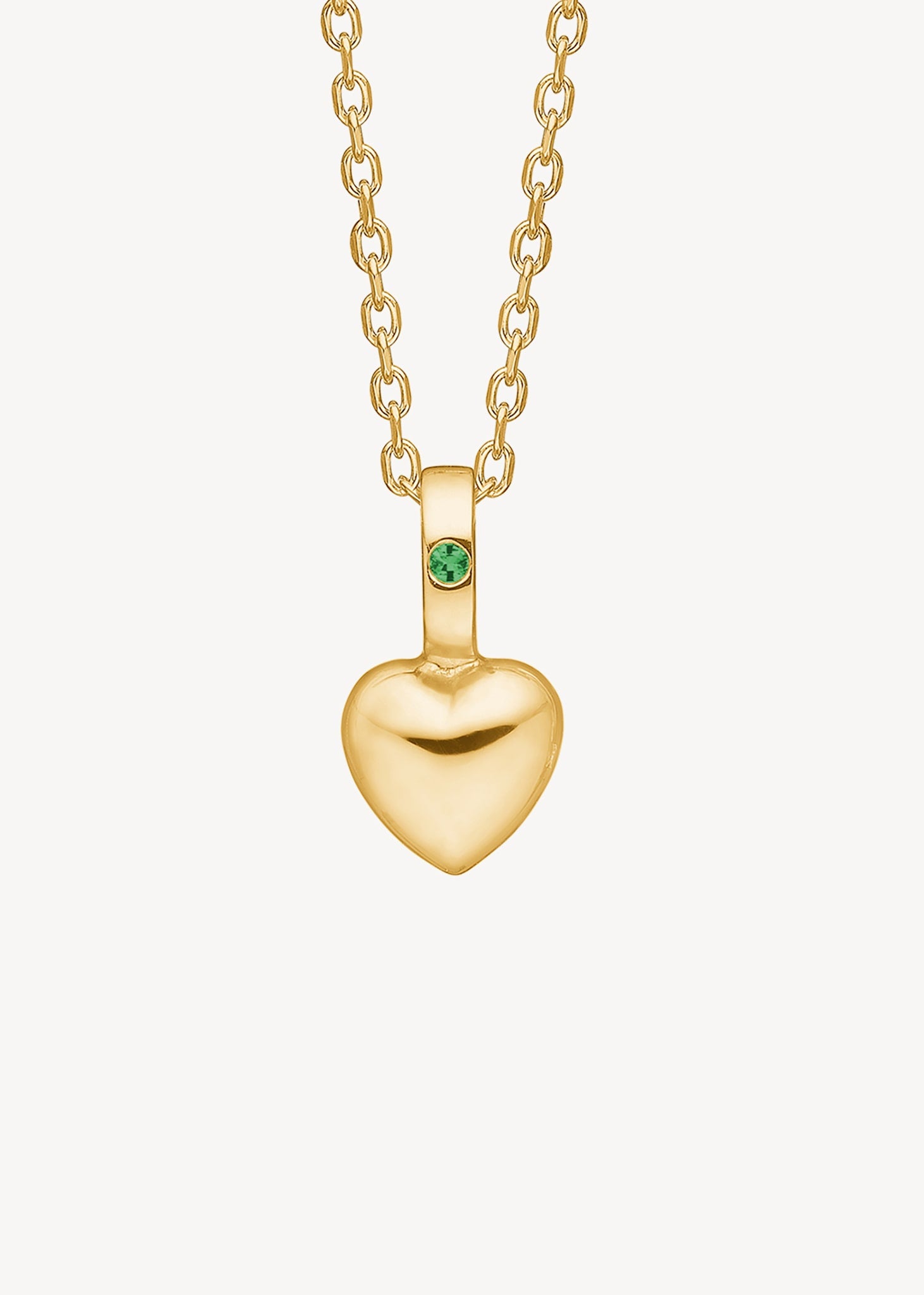 Hjertevedhæng til halskæder i ægte 10 karat guld med en grøn smaragd ædelsten, der er majs fødselssten, perfekt gave til hende med fødselssten i maj og sød hjertehalskæde til hende i ægte guld 