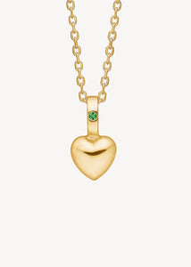 Hjertevedhæng til halskæder i ægte 10 karat guld med en grøn smaragd ædelsten, der er majs fødselssten, perfekt gave til hende med fødselssten i maj og sød hjertehalskæde til hende i ægte guld 