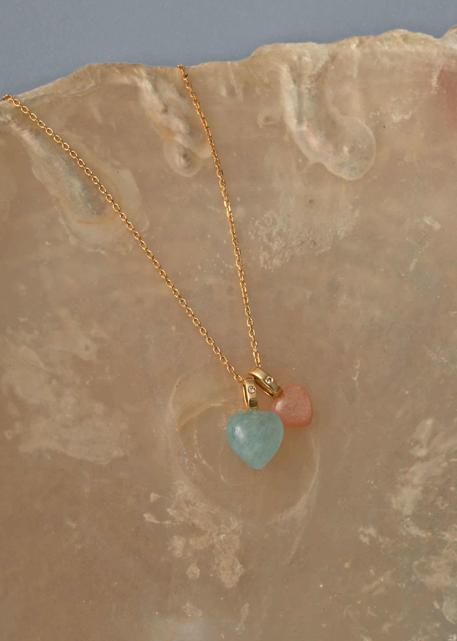 10-Karat Heart vedhæng med Akvamarin og Diamant