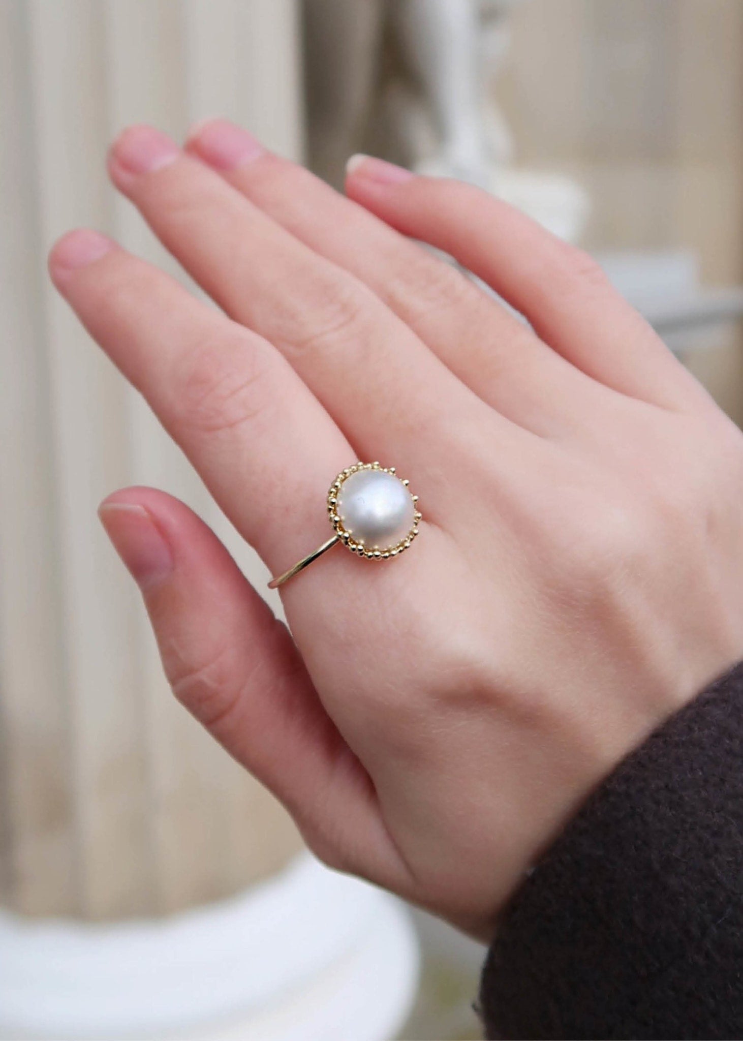 10-Karat Dome ring med Hvid Mabe Perle