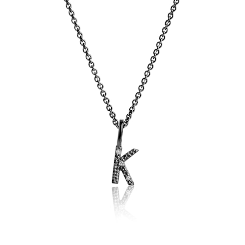 Letter vedhæng med Diamant K - oxideret sølv