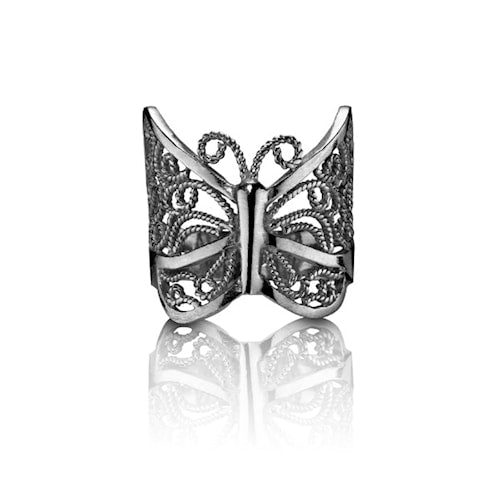 Papillon ring - oxidised silver