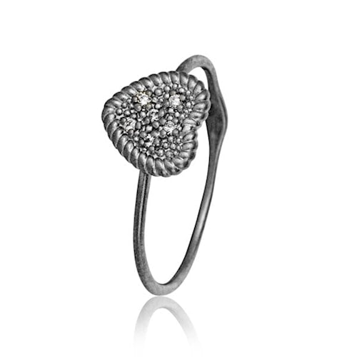 Heart ring med Diamant - oxideret sølv