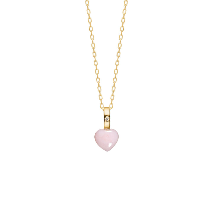 10-Karat Heart vedhæng med Pink Opal og Diamant