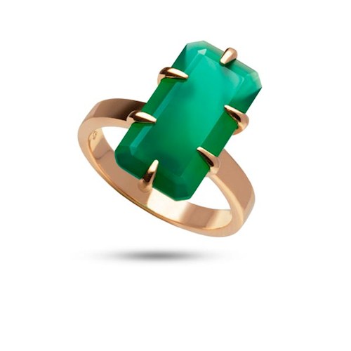 Guldbelagt ring med grøn Agat